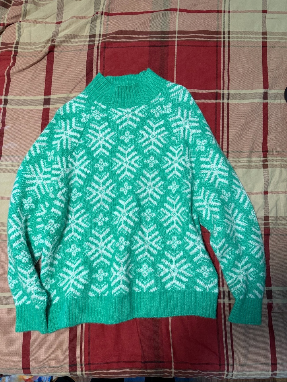 Old Navy Turquoise and White Snowflake Turtleneck Sweater